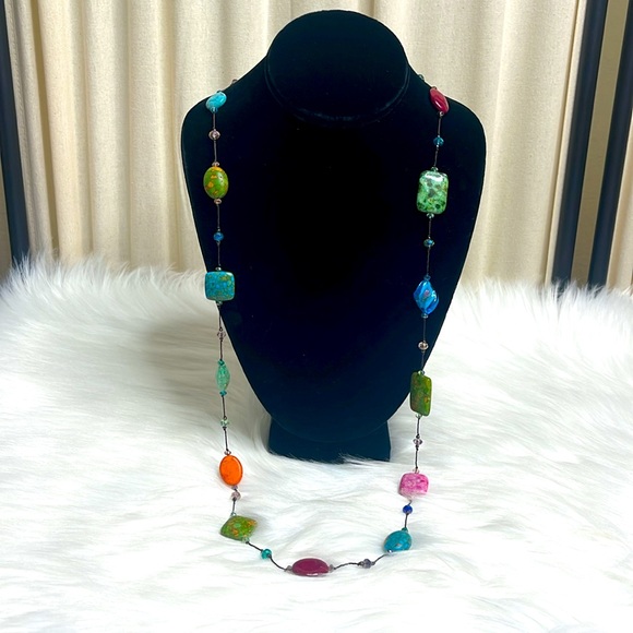 GORGEOUS ROCK & GLASS BEAD NECKLACE - Picture 1 of 13